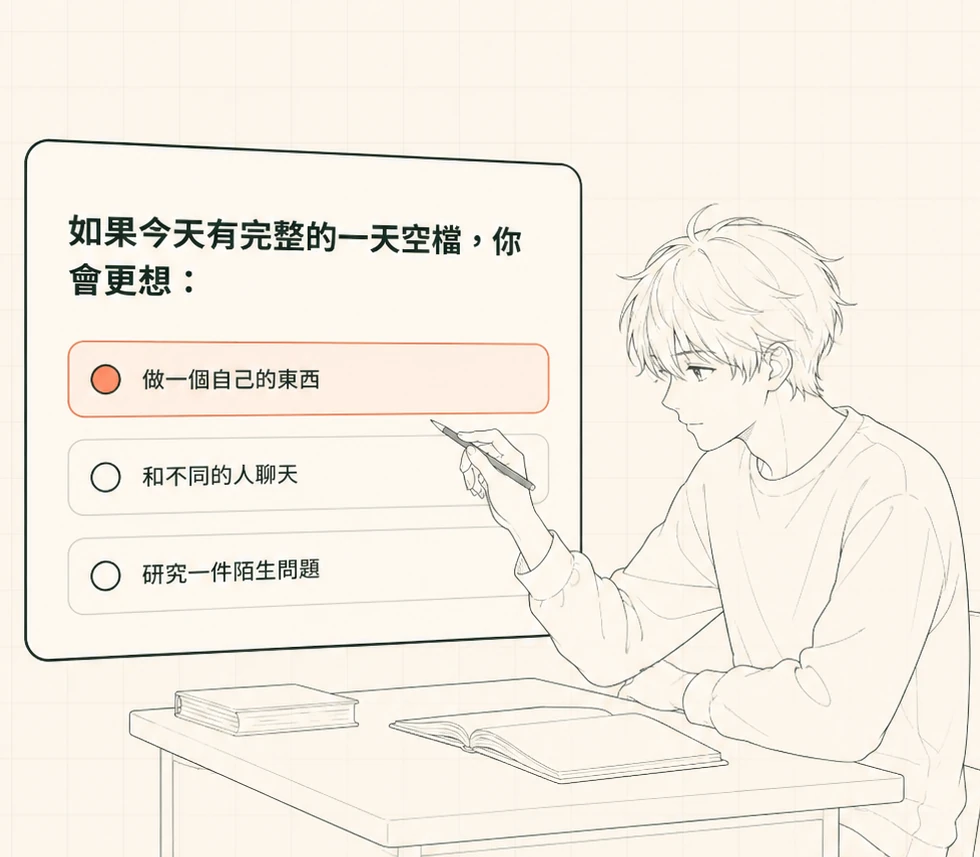 學生使用 Career Test 回答職涯探索情境題